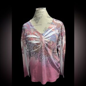 Vintage Suzie Pink Paisley Twist-Front Long Sleeve Top